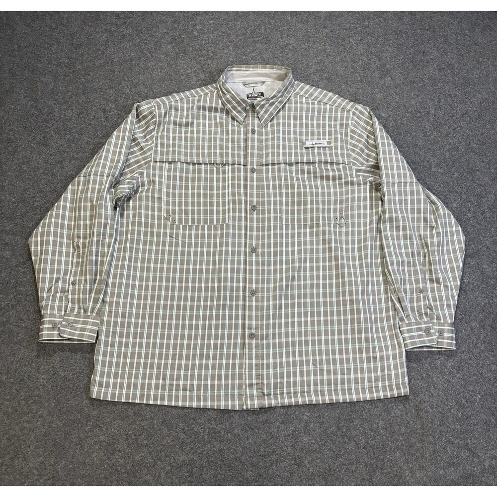 Habit Button Up Shirt Men’s 2XL Plaid Vented Fishing UPF Wicking Roll Tab